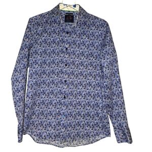 ▪︎ John LENNON By ENGLISH Laundry • Men's Blue Patterned Longsleeve Button Shirt